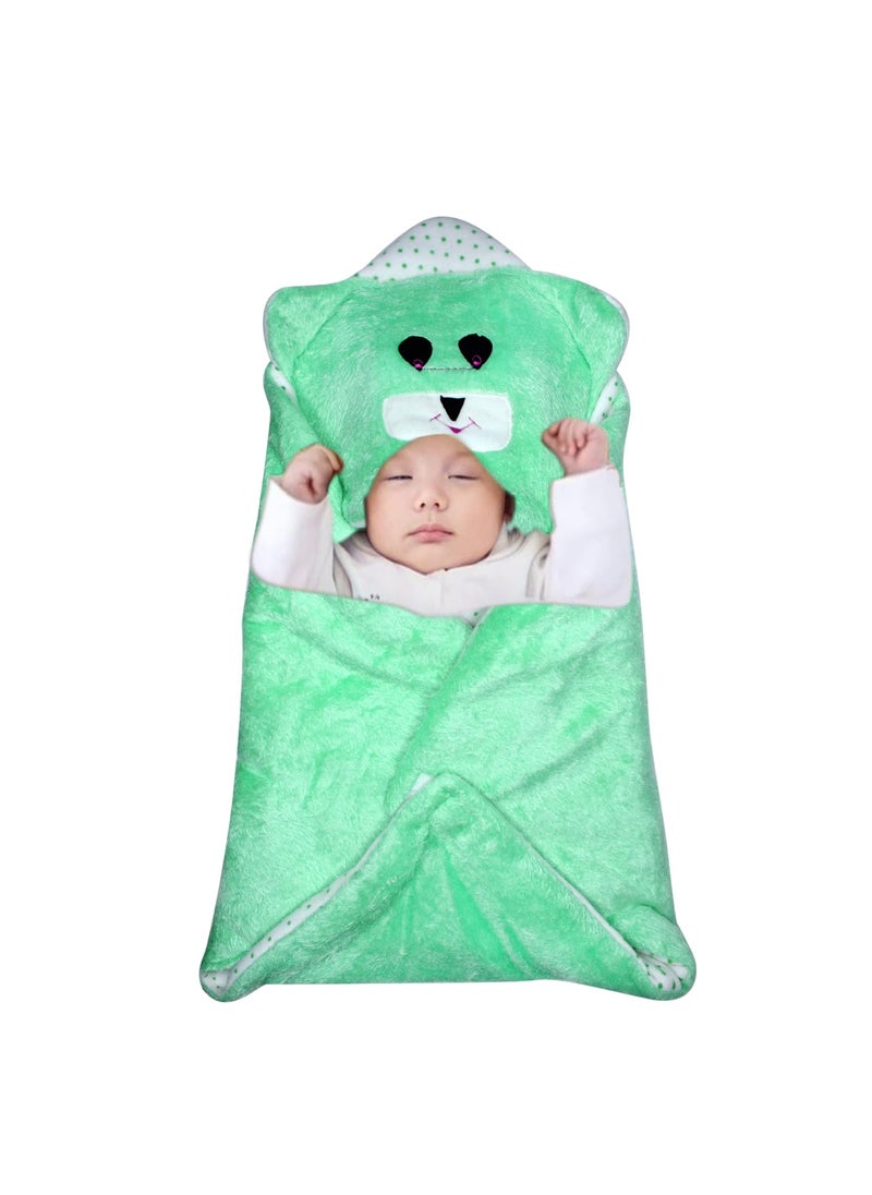 KYNA KYNA Hooded Baby Swaddle Blanket Soft Winter Blanket Swaddle Wrap for New Born Babies 06 Months Pack of 1 Pcs Green  - Image 4