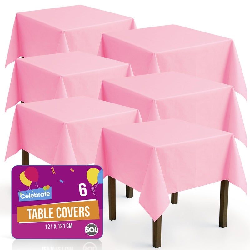 SOL 6pk Pink Table Cloths Party 121x121cm Plastic Cover Disposable for Parties  Heavy Duty Spill Protection  Opaque Design for Weddings Buffets Catering Outdoor Events Gender Reveals  More