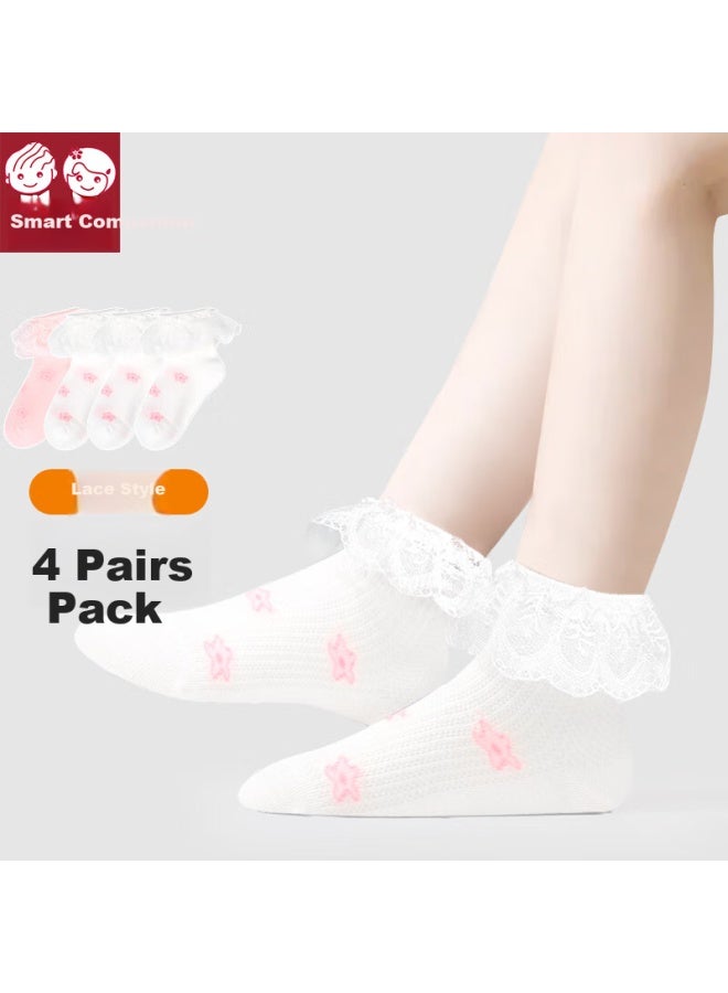 Smart Friends Zhiyou Children's Socks, Spring And Autumn, For Older Kids, Cotton Socks, Princess Style, For Baby Girls, Student Socks, Lace Trim, Short Socks, Z7516 - Image 1