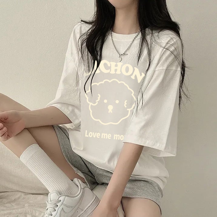 Factory Short Sleeve T-Shirt Women'S Mm Letter Printing Plus Fat Extra Large Size Korean Tide Version Japan Southeast Asia Pure Cotton - Image 3
