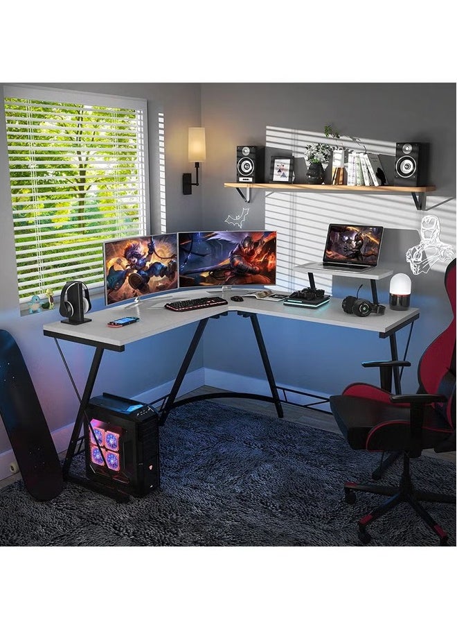 Beauenty - L-Shaped Desk Computer Desk 51inch Computer Corner Table, Home Gaming Desk, Office Writing Workstation with Led Lights & Large Monitor Stand, Space-saving, Easy to Assemble - Image 1