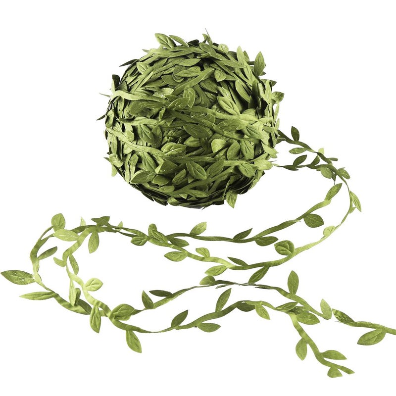 DECORA Green Artificial Silk Leaf Ribbon Trim 82 Yard for DIY Craft Wreath Making Gift Wraping Home Party Decoration
