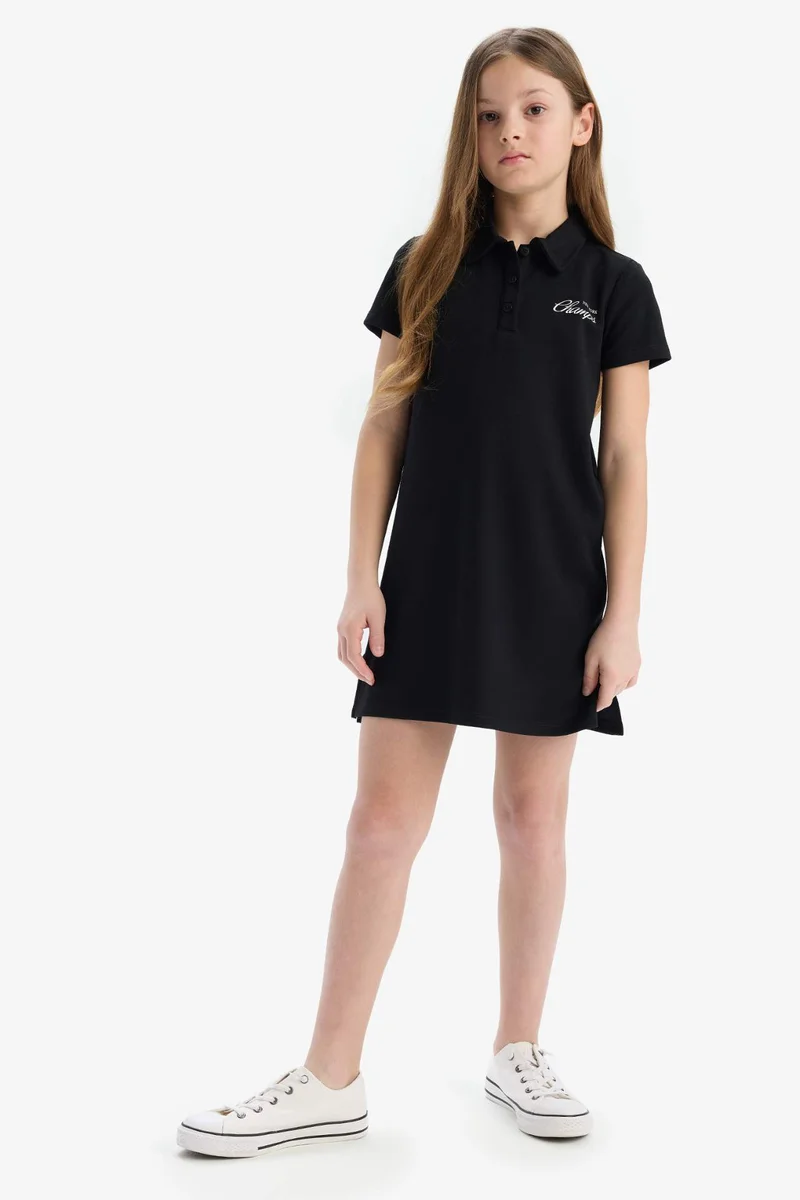DeFacto Girl Polo Collar Printed Short Sleeve Dress