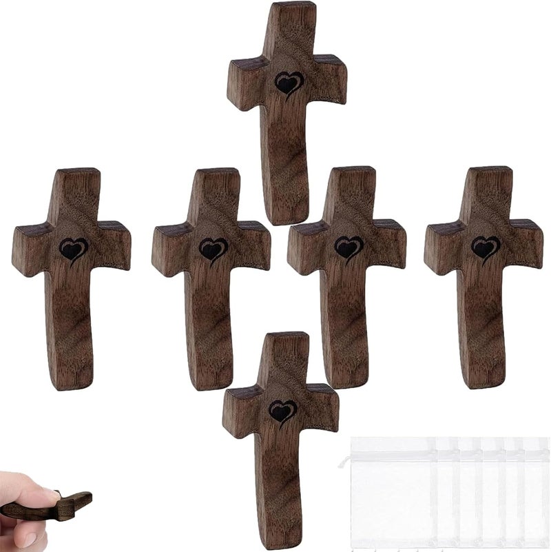 REATIFUL Wooden Cross Fidget,Cross My Heart,Small Wooden Crosses for Pocket Prayers,Wooden Cross for Religious Gifts for Children and Adults (6PCS-B) - Image 1