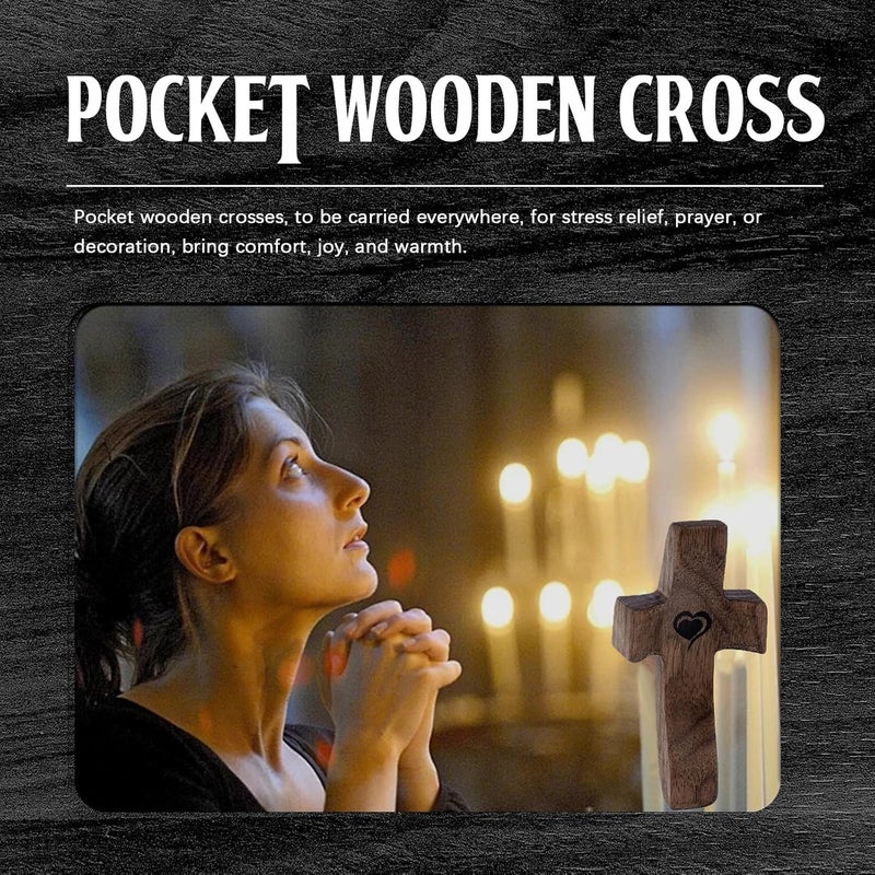 REATIFUL Wooden Cross Fidget,Cross My Heart,Small Wooden Crosses for Pocket Prayers,Wooden Cross for Religious Gifts for Children and Adults (6PCS-B) - Image 2