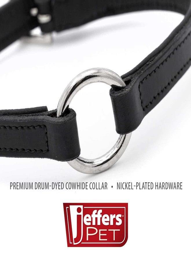 Jeffers Pet Soft Padded Black Leather Dog Collars with O-Ring & Metal Hardware, 5/8"x14" - Genuine Drum Dyed Cowhide, Adjustable Leather Collar for Dogs for Walking, Training, & Outdoor Use - Image 2