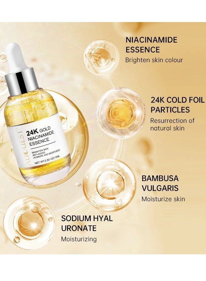 AuQuest 24k Gold Niacinamide Essence Serum Soothing and Hydrating Skin Optimizing Treatment Essence Serum Brighten Skin Anti Aging Hydrating and Moisturizing Gold Niacinamide Serum 15ml  - Image 2