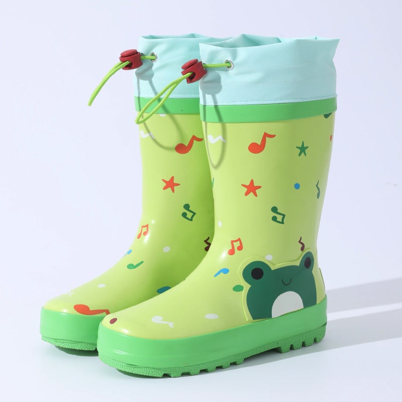 Cartoon Children'S Drawstring Rain Boots Rubber Mid-Tube Primary School Students' Rain Boots Boys And Girls Kindergarten Water Shoes Waterproof - Image 1
