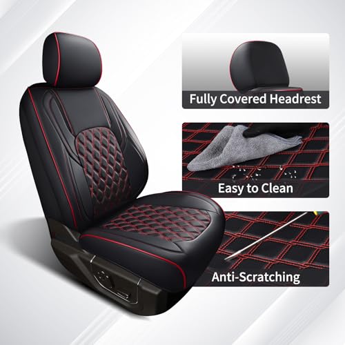 Huidasource 2018-2026 Wrangler JL Front Seat Covers, 2Pcs Front Seat Covers for Jeep Wrangler JL 2-Door/4-Door, Custom Fit Full Coverage Wrangler Seat Cushion Protector (Front Pair/Black&Red) - Image 3