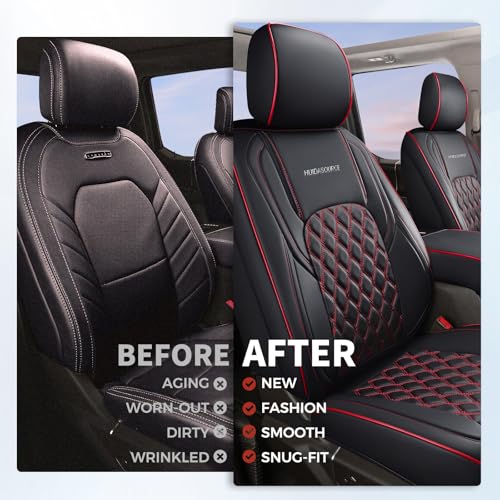 Huidasource 2018-2026 Wrangler JL Front Seat Covers, 2Pcs Front Seat Covers for Jeep Wrangler JL 2-Door/4-Door, Custom Fit Full Coverage Wrangler Seat Cushion Protector (Front Pair/Black&Red) - Image 5