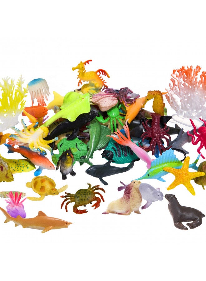 Kimicare Ocean Sea Animals Figures, 60 Pack Mini Plastic Deep Underwater Life Creatures Set, STEM Educational Shower Bath Toys Gift for Baby Toddler Cupcake Toppers Party Supplies with Turtle Octopus Shark - Image 1