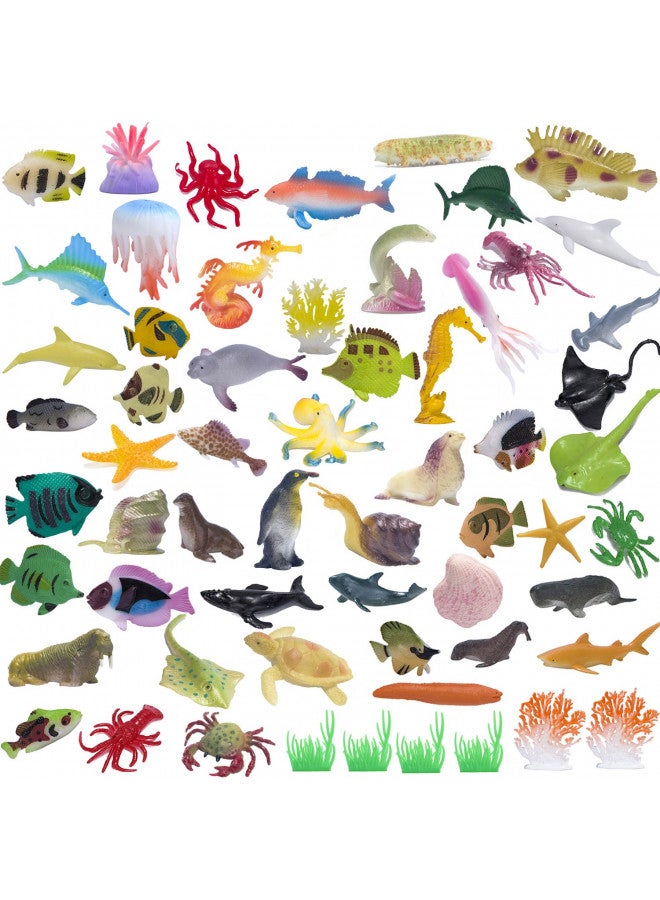Kimicare Ocean Sea Animals Figures, 60 Pack Mini Plastic Deep Underwater Life Creatures Set, STEM Educational Shower Bath Toys Gift for Baby Toddler Cupcake Toppers Party Supplies with Turtle Octopus Shark - Image 2