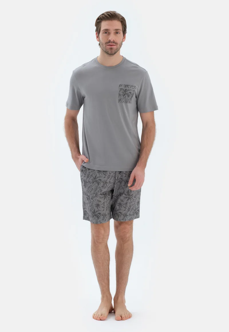 داجي طقم بيجامة قطن كلاسيكي برقبة دائرية