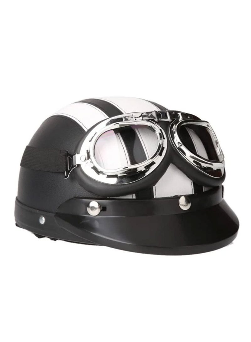 Generic Fashion Half Open Face Touring Helmet Leather Retro Style Cool Harley Motorcycle Bicycle Detachable Riding Helmet 54-60cm (White)  - Image 1