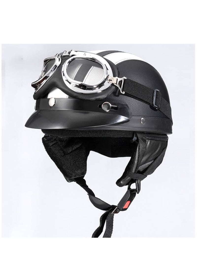 Generic Fashion Half Open Face Touring Helmet Leather Retro Style Cool Harley Motorcycle Bicycle Detachable Riding Helmet 54-60cm (White)  - Image 3