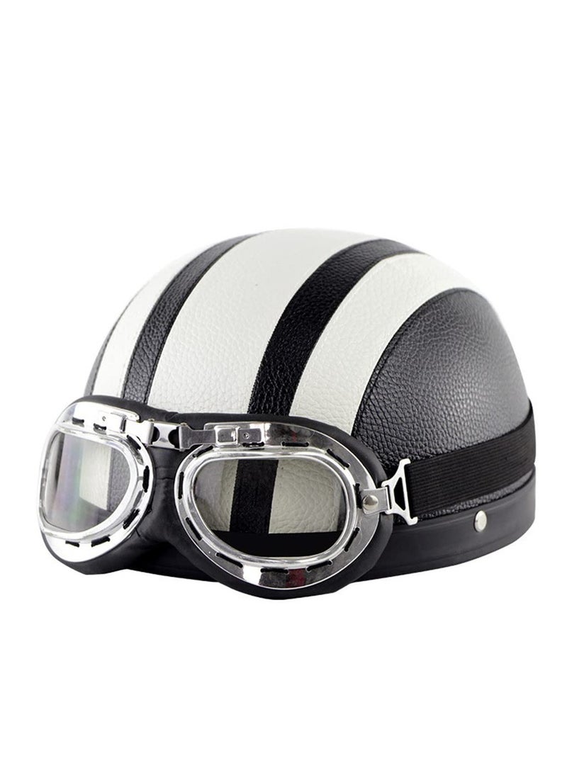 Generic Fashion Half Open Face Touring Helmet Leather Retro Style Cool Harley Motorcycle Bicycle Detachable Riding Helmet 54-60cm (White)  - Image 5