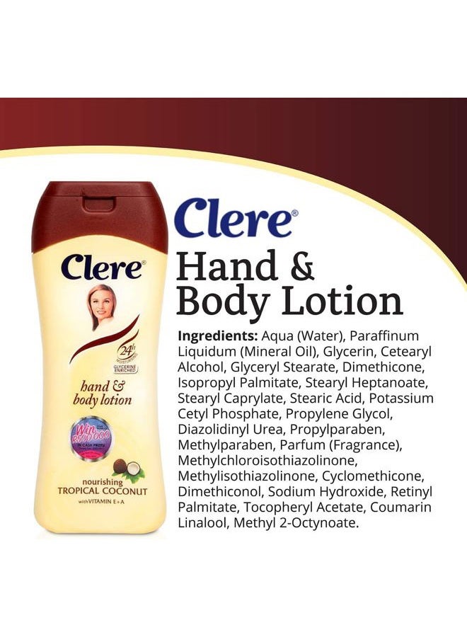 CLERE Hand and Body Lotion, Nourishing Tropical Coconut With Glycerine and Vitamin E & A 400 ml (Pack of 1) - Image 2