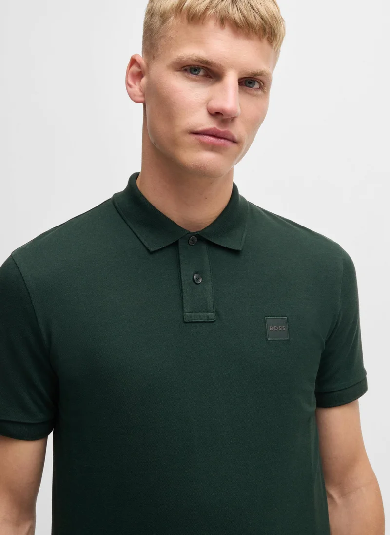 BOSS Stretch-cotton slim-fit polo shirt with logo patch