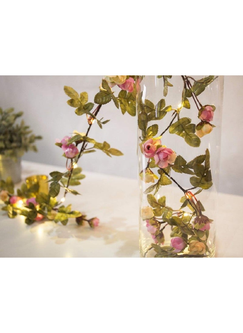 Gogos FLCSIed 2 Meter 20 LED Flower Leaf Garland Battery Operate Silver LED Fairy String Lights For Wedding Decoration Party Event with Timer 