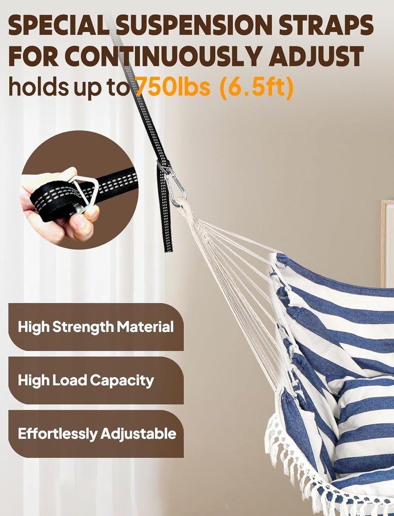 Chihee Hanging Seats Hanging Chair Hammock 2 Pillows Included, Strong Straps and Hooks for Easy Hanging Soft Cotton Side Pocket Tassel Chair Set Comfort - Image 5