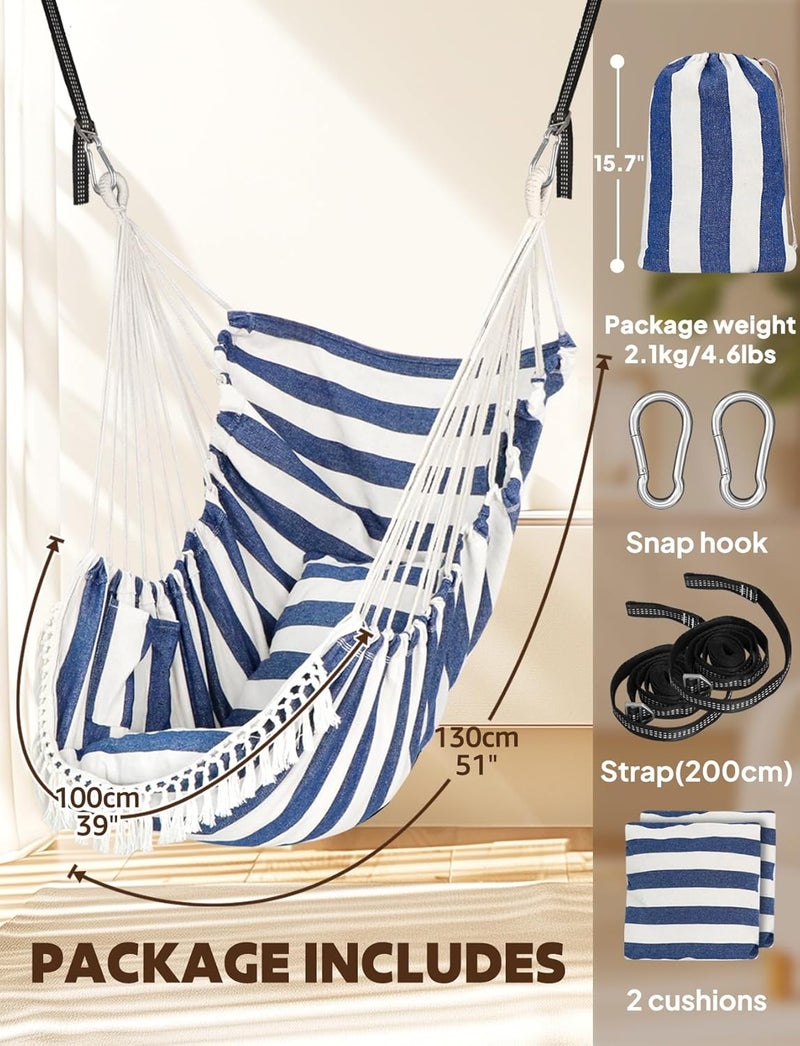 Chihee Hanging Seats Hanging Chair Hammock 2 Pillows Included, Strong Straps and Hooks for Easy Hanging Soft Cotton Side Pocket Tassel Chair Set Comfort - Image 4