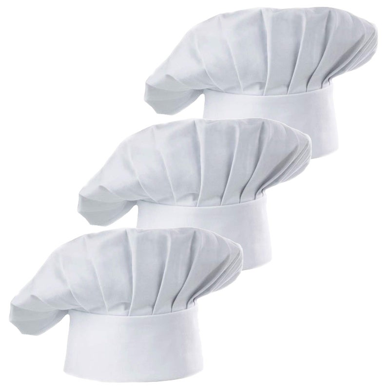 Hyzrz Set of 3 Pack Adult Chef Hat Adult Adjustable Elastic Baker Kitchen Cooking Chef Cap 3 Pieces (White) - Image 1