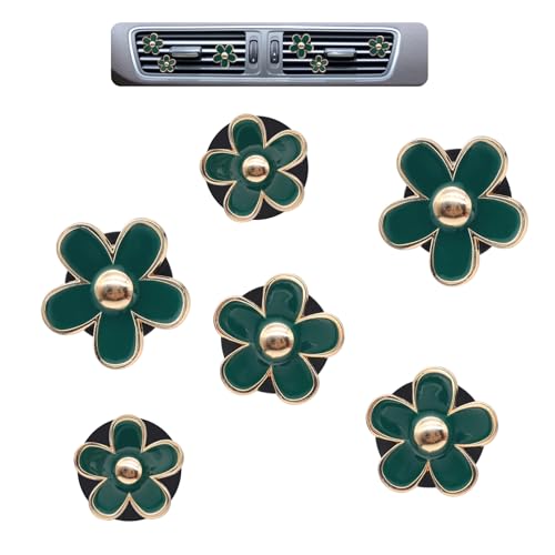 ORIESSE 6pcs Green Daisy Flower Car Air Freshener Vent Clips3 Sizes Sparkle Dark Green Flowers Car Vent ClipsWomen Girly Car Air FreshenerCute Flowers Car AccessoriesRefillable Car Diffuser - Image 1