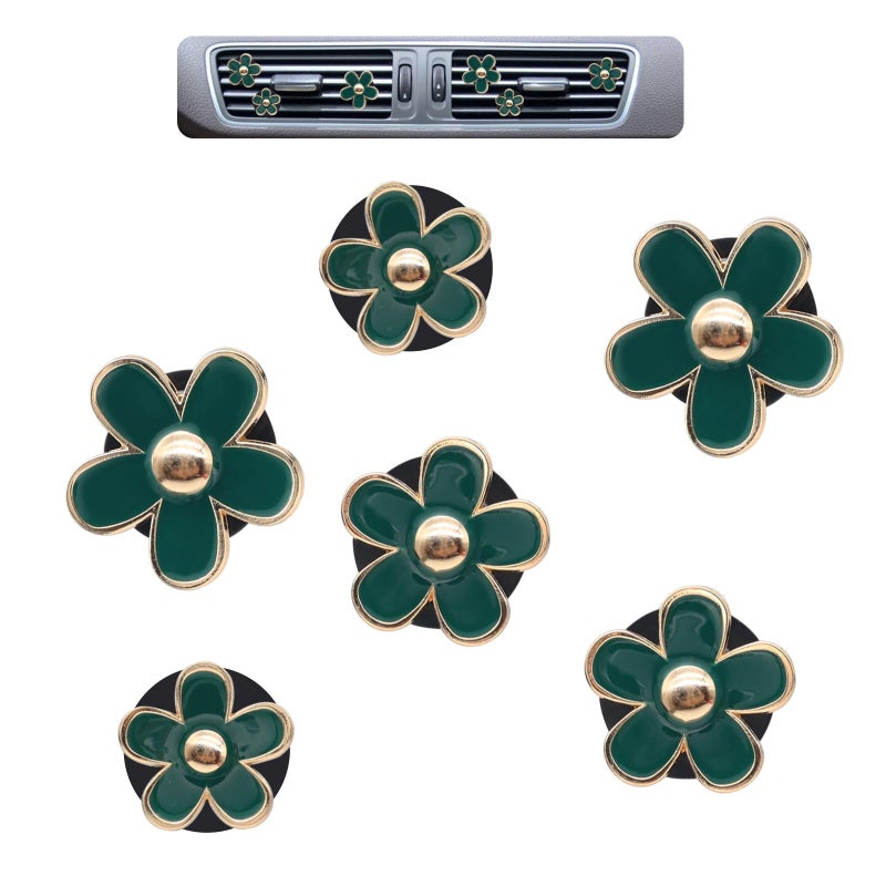 ORIESSE 6pcs Green Daisy Flower Car Air Freshener Vent Clips3 Sizes Sparkle Dark Green Flowers Car Vent ClipsWomen Girly Car Air FreshenerCute Flowers Car AccessoriesRefillable Car Diffuser - Image 3