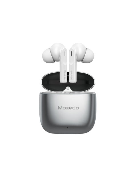 Moxedo True Tunes TWS Wireless Bluetooth Earbuds, Dual Microphone Clear Calls, IPX4 Sweat Resistance Easy Touch Control, ENC Noise Reduction Technology (Silver)