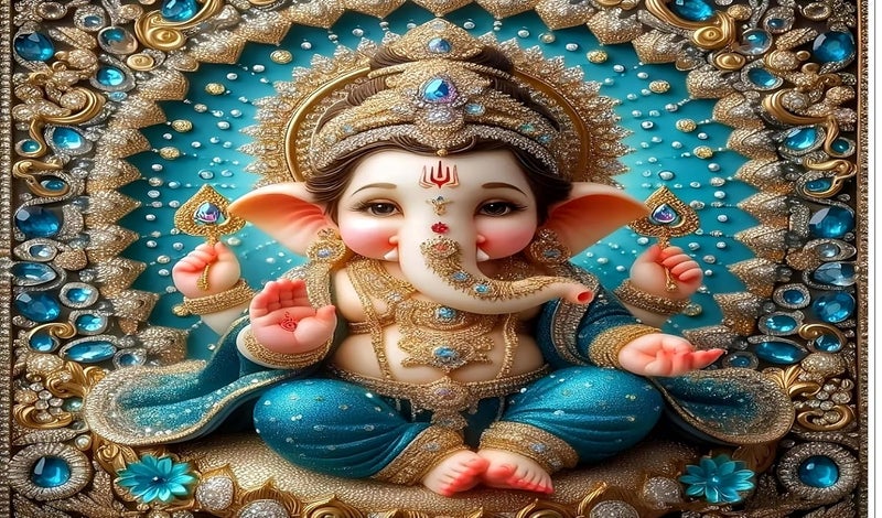 Backdropon خلفية تصميم غانيشجي لتزيين البوجا خاصة بمهرجان غانيشا ستارة قماشية تقليدية للمهرجان بحجم 5 أقدام ارتفاع و 8 أقدام عرض (5 * 8) - Image 1