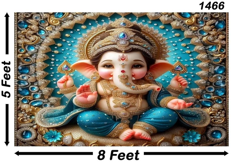 Backdropon خلفية تصميم غانيشجي لتزيين البوجا خاصة بمهرجان غانيشا ستارة قماشية تقليدية للمهرجان بحجم 5 أقدام ارتفاع و 8 أقدام عرض (5 * 8) - Image 3