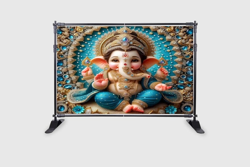 Backdropon خلفية تصميم غانيشجي لتزيين البوجا خاصة بمهرجان غانيشا ستارة قماشية تقليدية للمهرجان بحجم 5 أقدام ارتفاع و 8 أقدام عرض (5 * 8) - Image 2