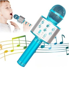 ShebSheb Wireless Bluetooth Karaoke Microphone Portable Handheld Mic Speaker For All Smartphones Microphone Speaker For Girls Boys Kids Childrens Adults(Blue)  - Image 1