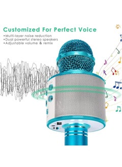 ShebSheb Wireless Bluetooth Karaoke Microphone Portable Handheld Mic Speaker For All Smartphones Microphone Speaker For Girls Boys Kids Childrens Adults(Blue)  - Image 3