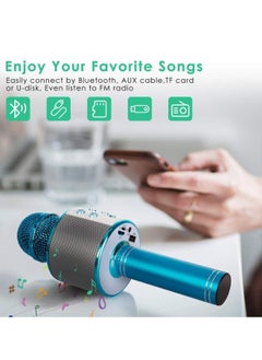 ShebSheb Wireless Bluetooth Karaoke Microphone Portable Handheld Mic Speaker For All Smartphones Microphone Speaker For Girls Boys Kids Childrens Adults(Blue)  - Image 2