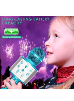 ShebSheb Wireless Bluetooth Karaoke Microphone Portable Handheld Mic Speaker For All Smartphones Microphone Speaker For Girls Boys Kids Childrens Adults(Blue)  - Image 4