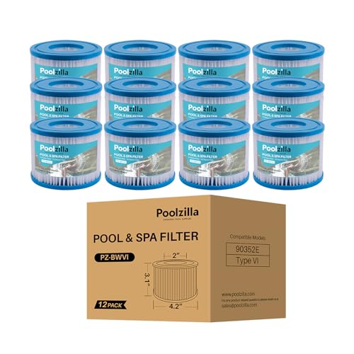 Poolzilla 12-Pack Spa Filter Cartridge Replacement for Bestway Type VI, 29001E, Coleman SaluSpa 90352E, 58323E, 58323, 58324,Sunset Filters VI, Volca Spares Size VI, Lay-Z Spa (L x OD: 3.1” x 4.2”) - Image 1