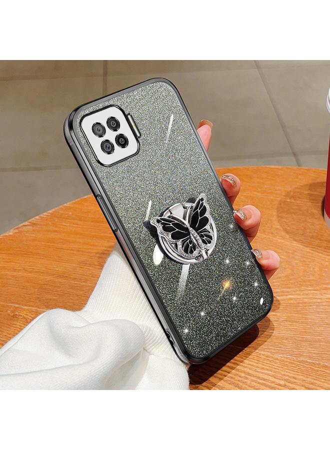 اس-توب جراب لهاتف OPPO F17، جراب هاتف TPU بحامل على شكل فراشة بلون متدرج لامع - Image 1