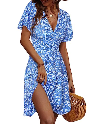 FENSACE Dresses for Women Summer Outfits Sundresses Graduation Milkmaid Dress Womens Clothing(Blue,X-Large) - Image 1