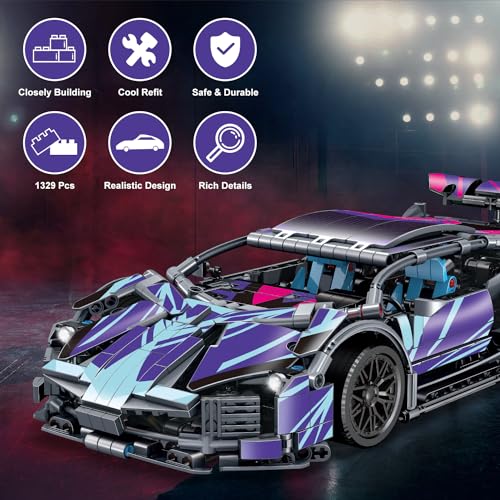 WINGIFT 1329 Piece Sports Car Building Blocks Toys Boys or Adults Kits 114 Race Car Model Building Set Adult Collectible Model Cars Set to Build STEM Super Cars Sets for Boys Girls Age 612 814 - Image 5