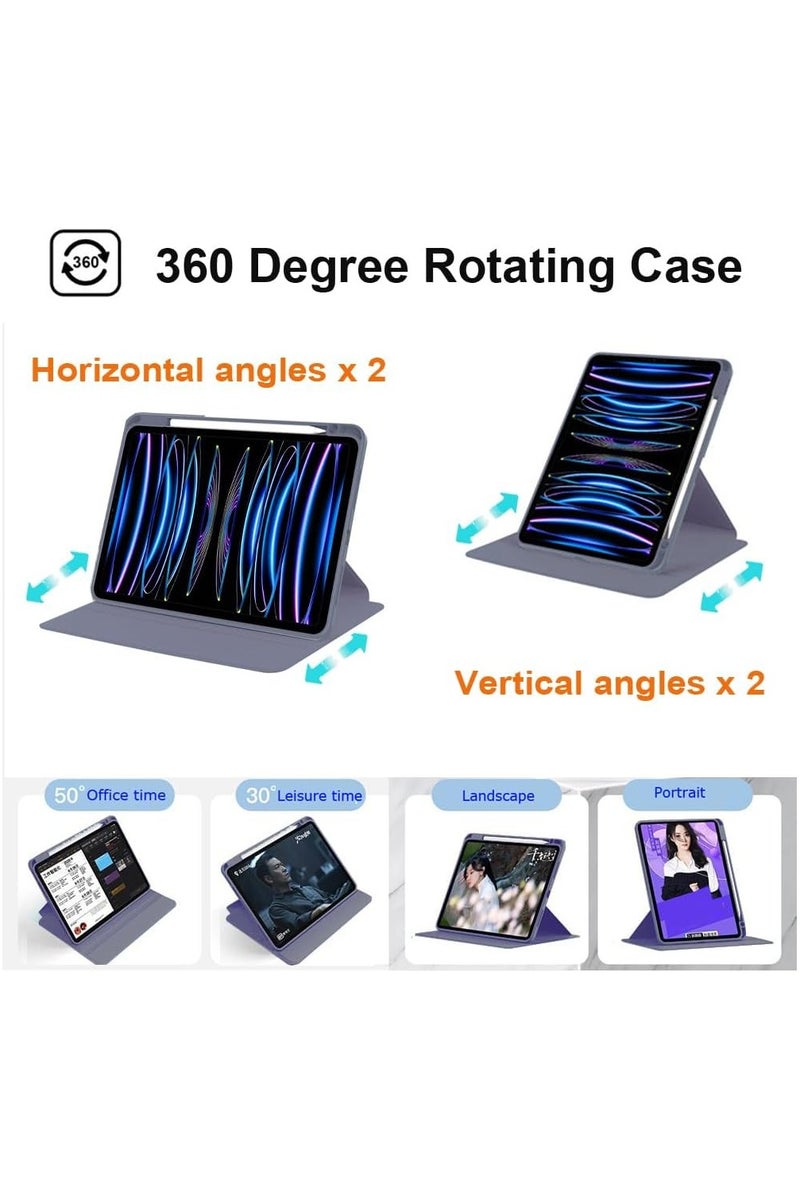 LEDIN Rotating Case for iPad Pro 12.9-Inch (2022), with Pencil Holder,360 Degree Rotation Protective Stand Slim Cover Clear Back, Auto Wake/Sleep (iPad Pro 12.9) - Image 3