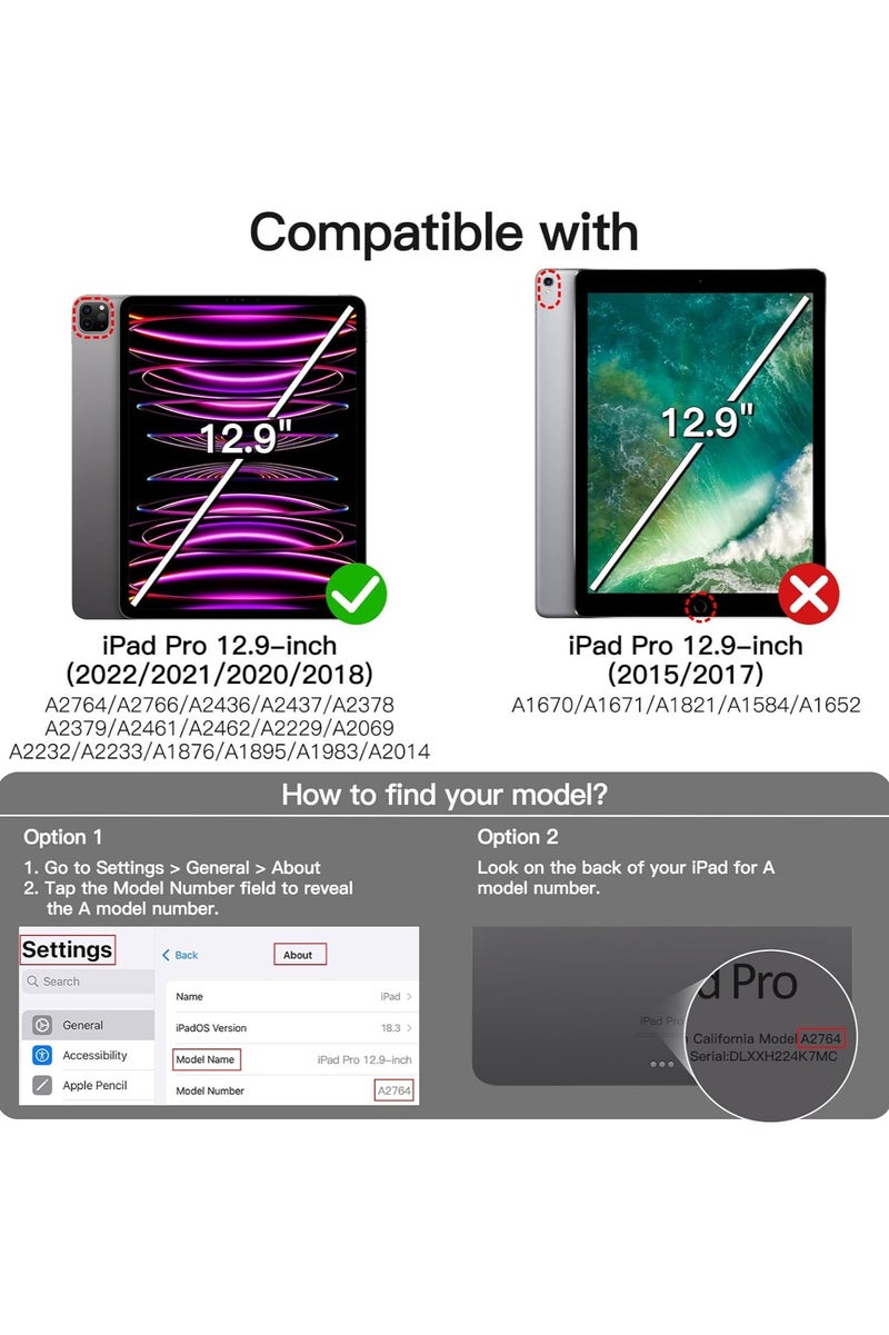 LEDIN Rotating Case for iPad Pro 12.9-Inch (2022), with Pencil Holder,360 Degree Rotation Protective Stand Slim Cover Clear Back, Auto Wake/Sleep (iPad Pro 12.9) - Image 2