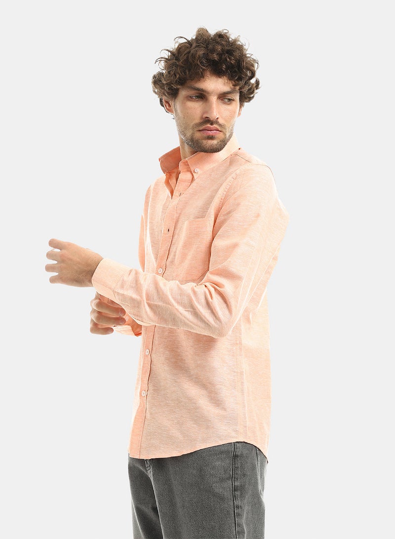 Andora Salmon Orange Long Sleeves Linen Casual Shirt_Orange - Image 1
