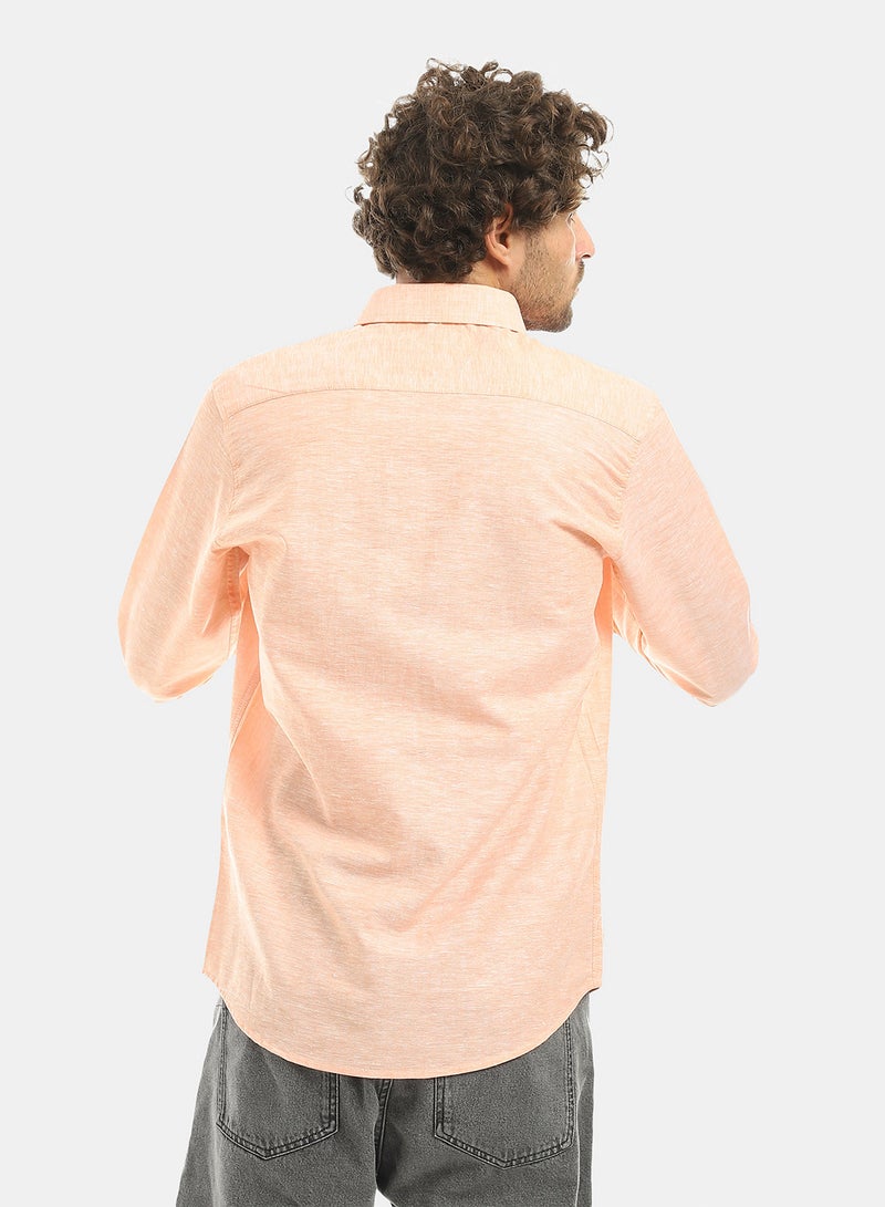 Andora Salmon Orange Long Sleeves Linen Casual Shirt_Orange - Image 2