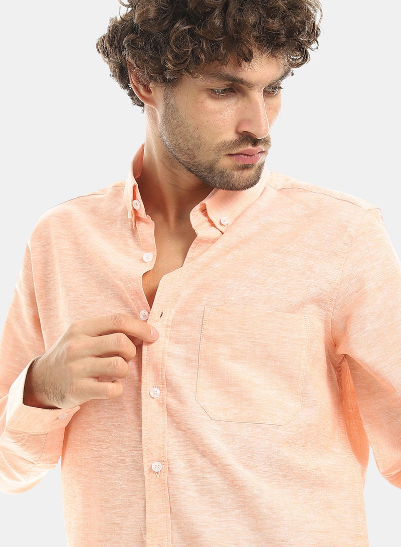 Andora Salmon Orange Long Sleeves Linen Casual Shirt_Orange - Image 4