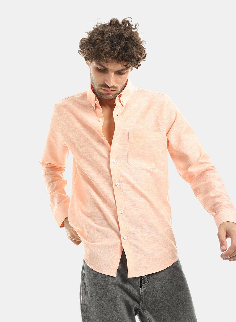 Andora Salmon Orange Long Sleeves Linen Casual Shirt_Orange - Image 5