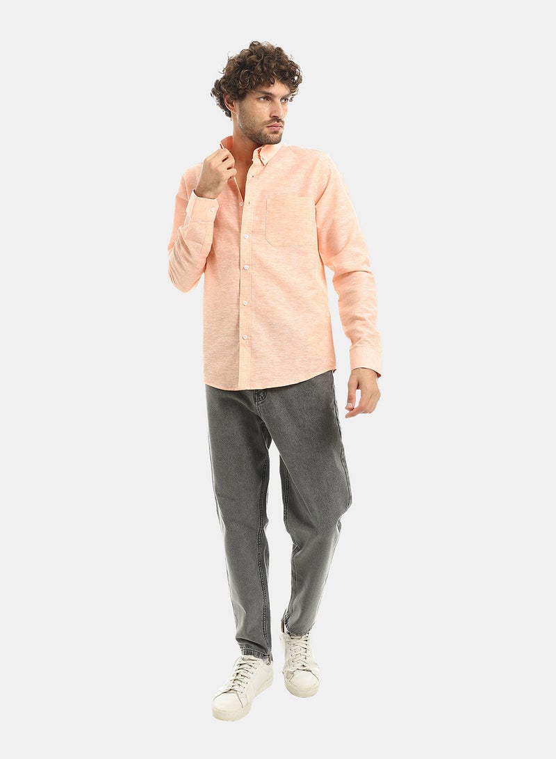 Andora Salmon Orange Long Sleeves Linen Casual Shirt_Orange - Image 3