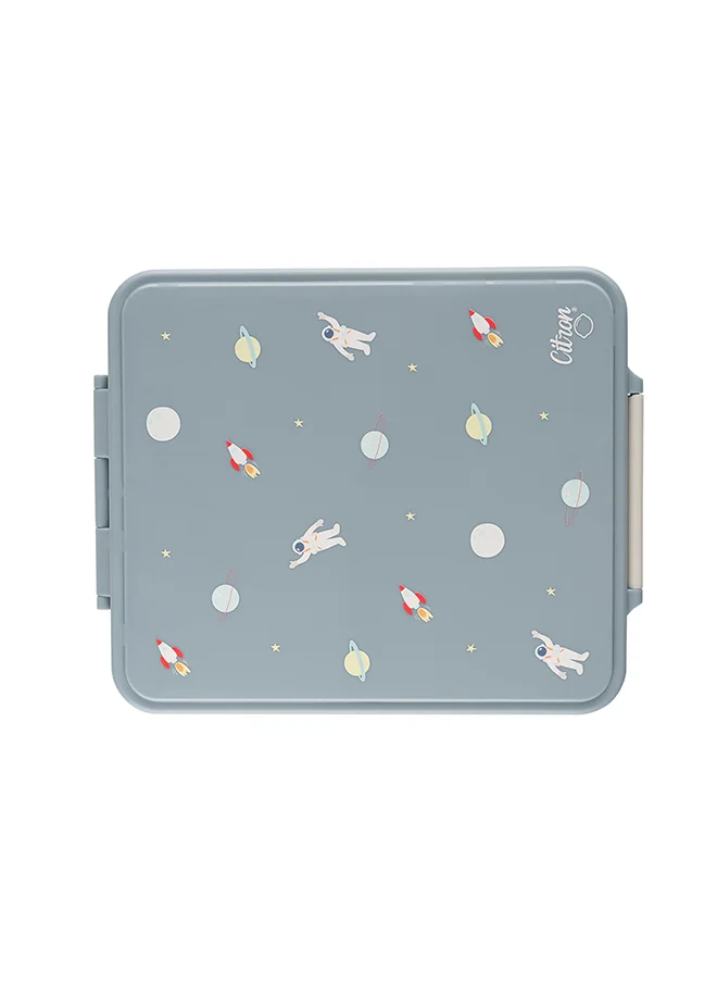سترون Grand Lunchbox With 4 Compartments For Kids - Includes 1 Thermos Food Jar And 1 Sauce Container, Leak Proof And Bpa Free Lunch Box For Kids - Spaceship Dusty Blue