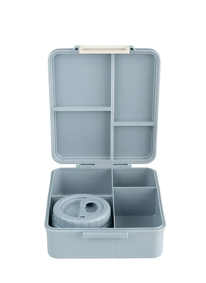 سترون Grand Lunchbox With 4 Compartments For Kids - Includes 1 Thermos Food Jar And 1 Sauce Container, Leak Proof And Bpa Free Lunch Box For Kids - Spaceship Dusty Blue