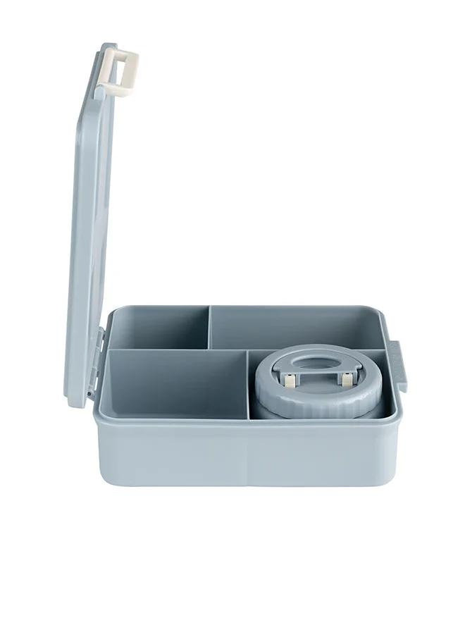 سترون Grand Lunchbox With 4 Compartments For Kids - Includes 1 Thermos Food Jar And 1 Sauce Container, Leak Proof And Bpa Free Lunch Box For Kids - Spaceship Dusty Blue